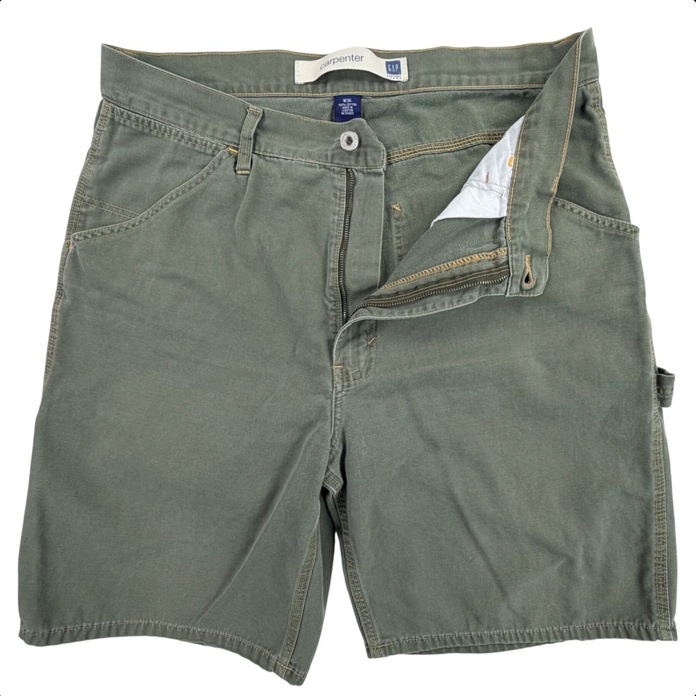 Vintage GAP Carpenter Shorts Men 36 Olive Green Cotton Canvas Utility Work Y2K - Picture 5 of 15